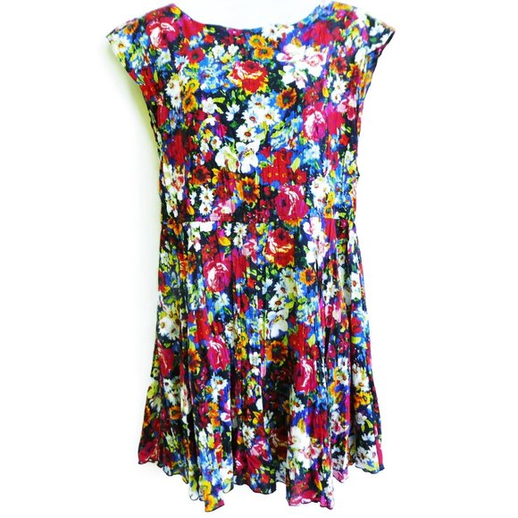 Alice & Olivia Matilda Dress Mini Vibrant Floral Bouquet Silk Boat Neck Pleated - Picture 6 of 14